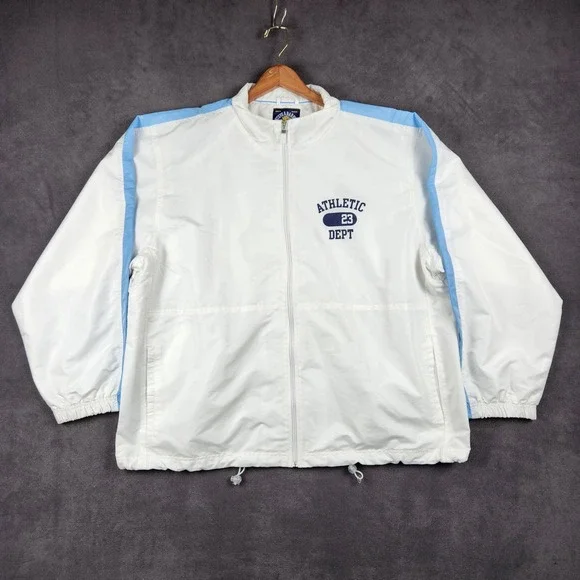 Vintage Steve Barrys Athletic Dept Windbreaker Mens XXXL White Blue Zip Up - Picture 1 of 10